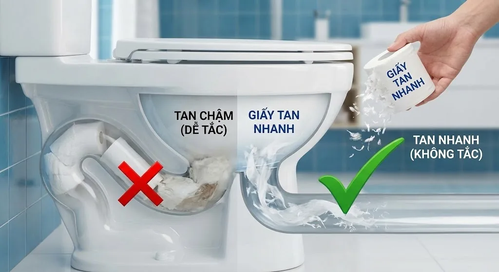 Giấy vệ sinh tan nhanh trong nước, không gây tắc bồn cầu